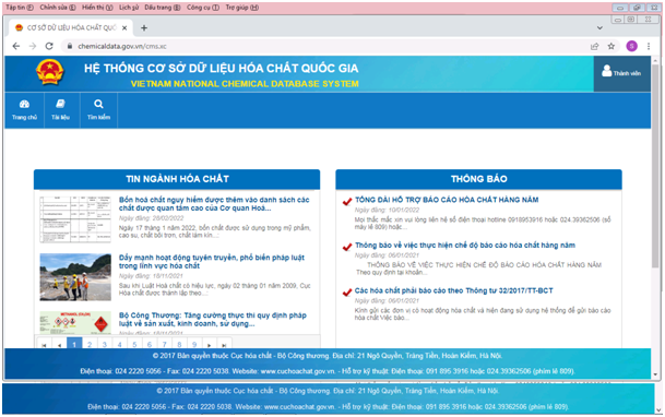 Thực hiện quy định của pháp luật trong hoạt động hóa chất về việc báo cáo định kỳ hóa chất hàng năm trên Hệ thống Cơ sở dữ liệu hóa chất Quốc gia